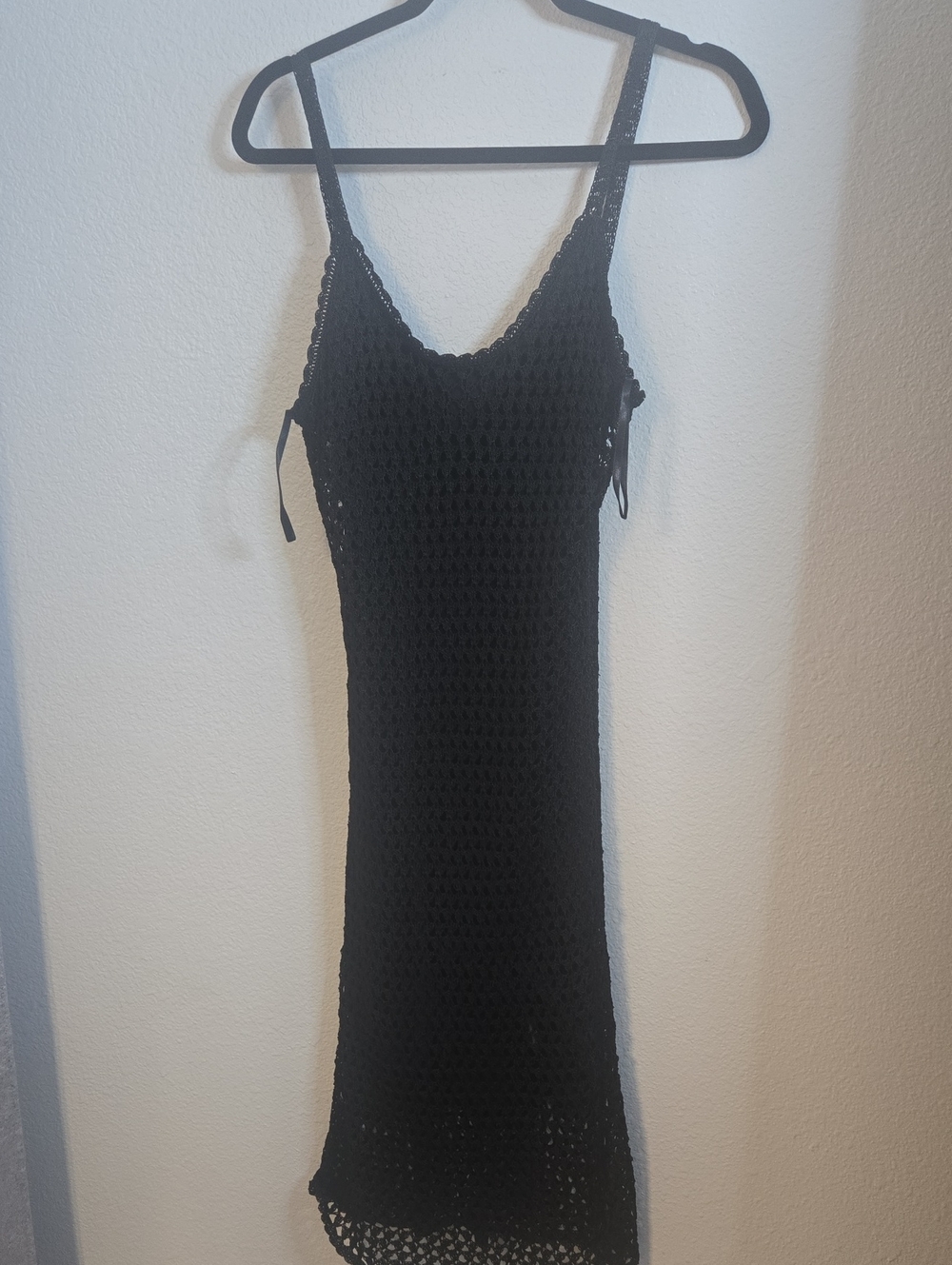 Black Crochet Slip Mini Dress with Thin Straps